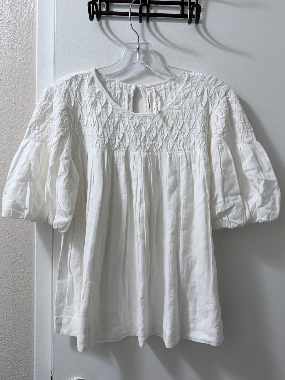 Anthropologie White Smocked Top
